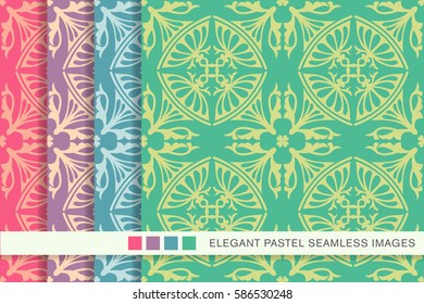 Seamless pastel background set round curve geometry kaleidoscope