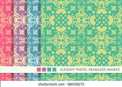 Seamless pastel background set round square cross kaleidoscope