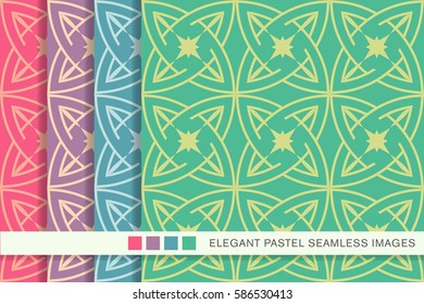 Seamless pastel background set round cross geometry line