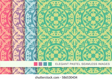 Seamless pastel background set round curve geometry leaf
