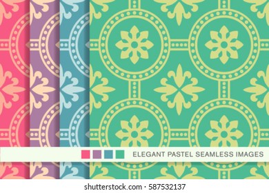 Seamless pastel background set round cross dot line flower