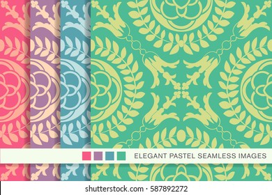 Seamless pastel background set round cross leaf flower
