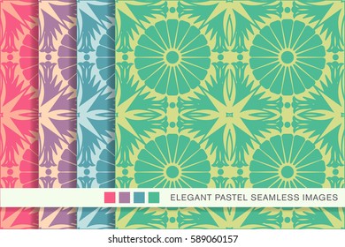 Seamless pastel background set round flower leaf cross