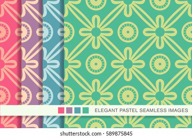 Seamless pastel background set round cross ribbon flower
