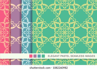 Seamless pastel background set Spiral Curve Cross Plant Leaf Frame, collection of stylish vintage retro pattern ideal for greeting card banner or wallpaper design.
