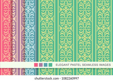 Seamless pastel background set Spiral Curve Cross Garden Frame Flower Chain, collection of stylish vintage retro pattern ideal for greeting card banner or wallpaper design.