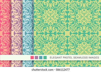 Seamless pastel background set spiral kaleidoscope geometry