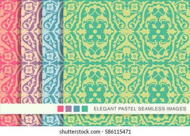Seamless pastel background set spiral flower vine