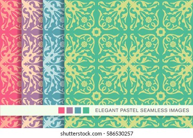 Seamless pastel background set spiral flower vine kaleidoscope