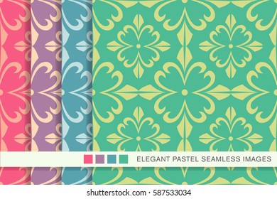Seamless pastel background set spiral cross flower