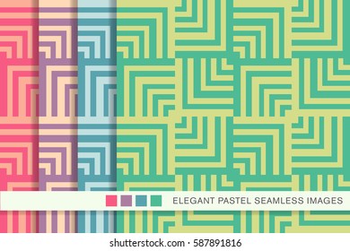 Seamless pastel background set spiral geometry square line