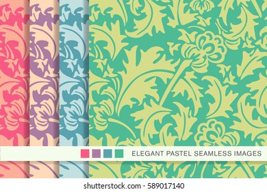 Seamless pastel background set spiral leaf flower plant