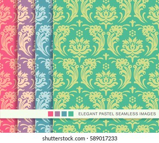 Seamless pastel background set spiral cross flower leaf