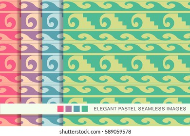 Seamless pastel background set spiral curve wave geometry