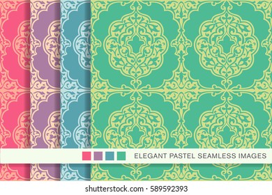 Seamless pastel background set spiral curve royal frame