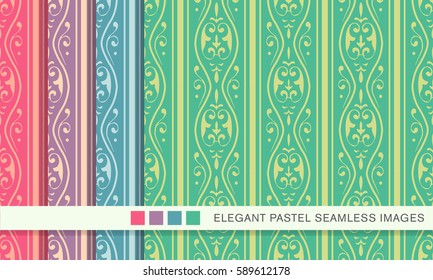 Seamless pastel background set spiral curve flower line