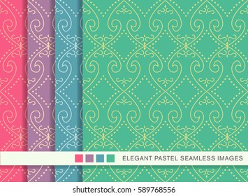 Seamless pastel background set spiral heart cross dot line
