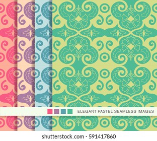 Seamless pastel background set spiral nature butterfly flower