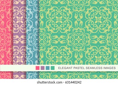 Seamless pastel background set spiral curve cross flower leaf vine
