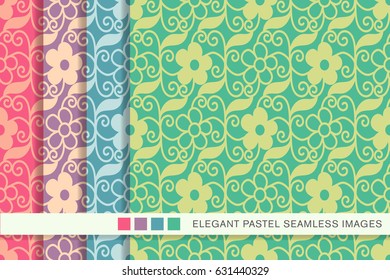 Seamless pastel background set spiral vortex cross vine leaf flower