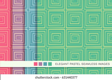 Seamless pastel background set spiral square vortex geometry cross line