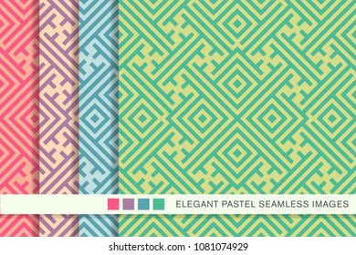 Seamless pastel background set Square Check Cross Tracery Spiral Frame, collection of stylish vintage retro pattern ideal for greeting card banner or wallpaper design.