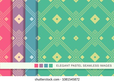 Seamless pastel background set Square Check Diamond Cross Dot Line Frame, collection of stylish vintage retro pattern ideal for greeting card banner or wallpaper design.