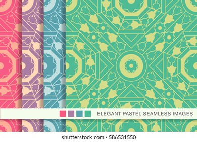 Seamless pastel background set square cross octagon flower