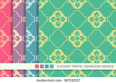 Seamless pastel background set tracery curve cross flower