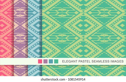 Seamless pastel background set Triangle Check Cross Stitch Frame Line, collection of stylish vintage retro pattern ideal for greeting card banner or wallpaper design.