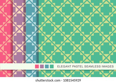 Seamless pastel background set Triangle Check Diamond Cross Frame, collection of stylish vintage retro pattern ideal for greeting card banner or wallpaper design.