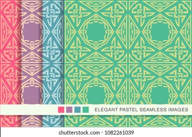 Seamless pastel background set Triangle Polygon Aboriginal Cross Frame Chain, collection of stylish vintage retro pattern ideal for greeting card banner or wallpaper design.