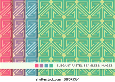 Seamless pastel background set triangle spiral cross line
