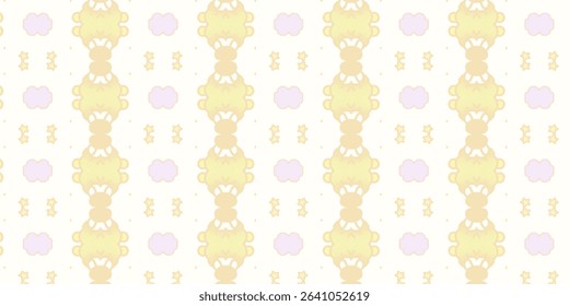Seamless pastel bear and cloud pattern in soft yellow and pink tones. Perfect for baby products, nursery decor, and kawaii-themed textiles.