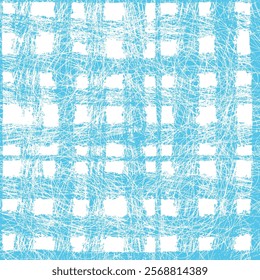 Seamless pastel blue checkered grunge pattern on transparent background