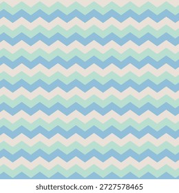 Seamless pastel blue chevron pattern vector. Geometric zigzag background texture with mint and beige lines. Ideal for nursery wallpaper, fabric and wrapping paper.