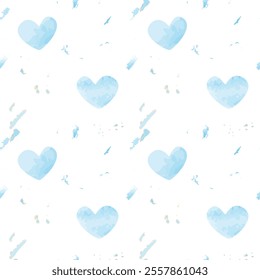 Seamless pastel blue heart pattern on a transparent  background. Perfect for digital paper, textile, and wallpaper designs.
