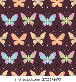 Seamless pastel butterfly pattern with cute decorative wings Colorful butterflies seamless pattern on dark background Cute pastel butterfly repeat pattern for spring design