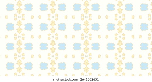 Seamless pastel cloud and light bulb pattern in baby blue and beige tones. Ideal for nursery designs, soft backgrounds, and children-themed creative use. 