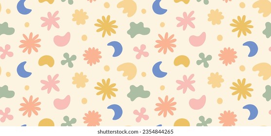 Seamless pastel colored vector pattern of abstract doodle hand drawn organic shapes.