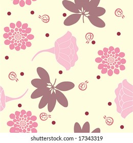 Seamless pastel colors flowers background with rounds and ladybugs