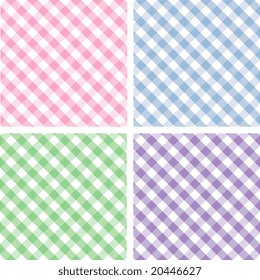 Seamless Pastel Cross weave Gingham Pattern Tiles: pink, blue, green, lavender. EPS includes four pattern swatches that will seamlessly fill any shape.