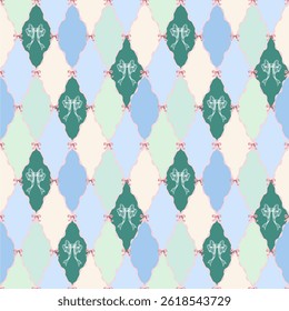 Seamless Pastel Diamond Pattern with Cute Ribbon Bows Elegant Vintage Style