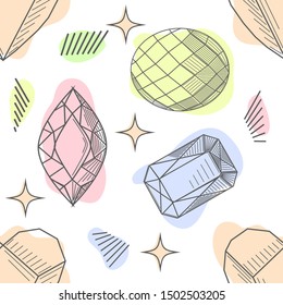 Seamless pastel diamonds pattern. Background with colorful gemstones.