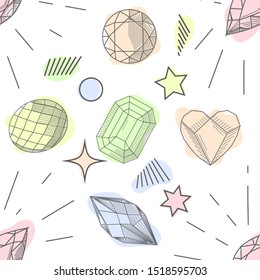 Seamless pastel diamonds pattern. Background with colorful gemstones.