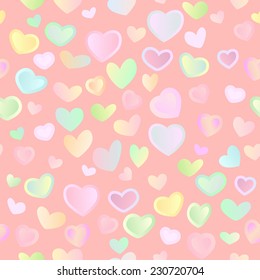 Seamless pastel festive background with multi-colored hearts