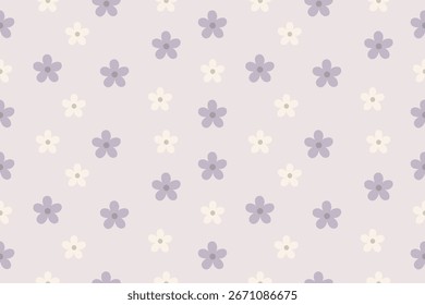 Patrón floral pastel sin costuras con flores suaves de lavanda y crema sobre un fondo claro, perfecto para telas, Fondos de pantalla y diseños minimalistas.
