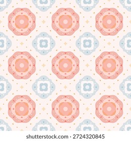 Patrón de azulejo floral pastel sin costuras con lunares

