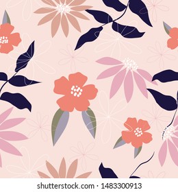 Seamless pastel flower pattern sweet floral surface  background vector illustration for design