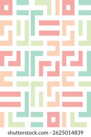 Nahtloses geometrisches Pastellmuster mit minimalistischen Quadrat- und Linienformen auf weißem Hintergrund.